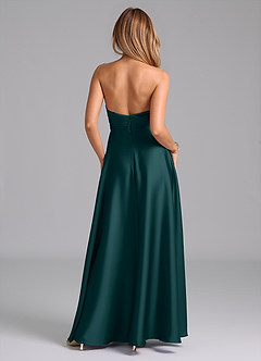 Azazie Tessie Bridesmaid Dresses Pine A-Line Pleated Stretch Satin Dress image2