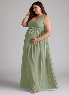 Azazie Yetta Maternity Bridesmaid Dresses A-Line V-Neck Gathered Chiffon Floor-Length Dress image10
