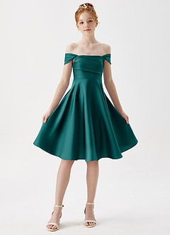 Azazie Amira Junior Peacock A-Line Pleated Stretch Satin Dress image5
