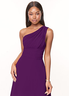 Azazie Ashley Bridesmaid Dresses Grape A-Line Ruched Chiffon Dress image5