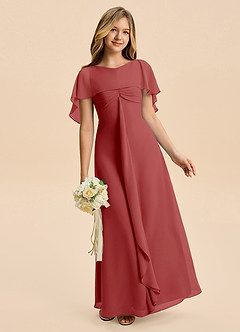 Azazie Selena Junior Rust A-Line Ruched Chiffon Dress image3