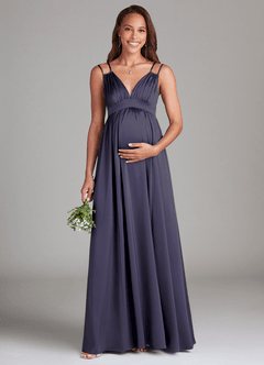 Azazie Emree Maternity Bridesmaid Dresses A-Line Stretch Satin Floor-Length Dress with Pockets image1
