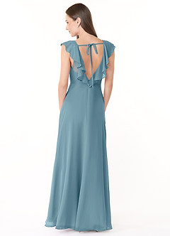Azazie Yoko Bridesmaid Dresses Moody Blue A-Line Ruched Chiffon Dress image2