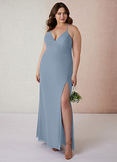 Azazie Becca Bridesmaid Dresses Dusty Blue Sheath V-Neck Chiffon Dress image7