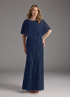 Azazie Whilhelmina Mother of the Bride Dresses Dark Navy Mermaid Lace Chiffon Dress image7