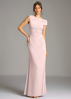 Azazie Nazanin Bridesmaid Dresses Blushing Pink Mermaid Off the Shoulder Premium Stretch Jersey Dress image5