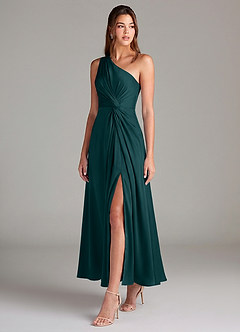 Azazie Brooke Suknie dla druhen Linia A Jedno ramię Satyna elastyczna Długość kostki Sukienka image3