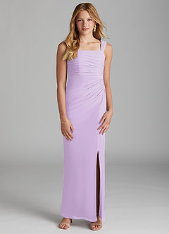 Azazie Jesaphine Junior Lilac Sheath Pleated Mesh Dress image3