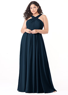 Azazie Dixie Bridesmaid Dresses Dark Navy A-Line Halter Pleated Chiffon Dress image7