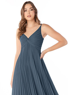 Azazie Raychelle Brautjungfernkleider A-Linie V-Hals Chiffon Kleid Neptunblau image5