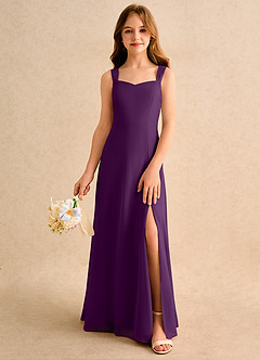 Azazie Makani Girls Formal Flower Girl Dresses Grape A-Line Sweetheart Neckline Chiffon Dress image3