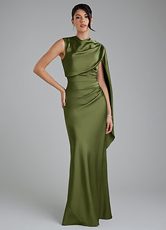 Azazie Taj Bridesmaid Dresses Olive Mermaid Corset Stretch Satin Dress image1