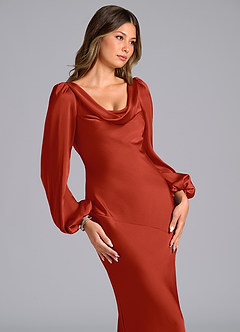 Azazie Rylina Brautjungfernkleider Meerjungfrau-Linie Langarm Stretch-Satin Kleid Rost image6