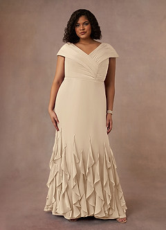 Azazie Bailora Mother of the Bride Dresses Champagne Mermaid Ruched Chiffon Dress image6