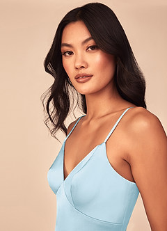 Azazie Dottie Bridesmaid Dresses Sky Blue A-Line Stretch Satin Dress image6