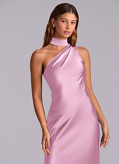 Azazie Seona Vestidos de madrinha de casamento Vestido Rosa Doce de Cetim elástico de sereia com Um ombro image2
