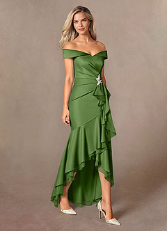Azazie Billings Mother of the Bride Dresses Basil Mermaid Off the Shoulder Stretch Satin Dress image5