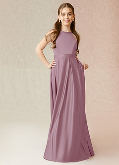 Azazie Arianthe Junior Vintage Mauve A-Line with Pockets Matte Satin Dress image4