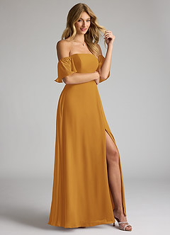 Azazie Sue Bridesmaid Dresses Butterscotch A-Line Off the Shoulder Chiffon Convertible Dress image5