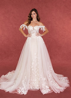 Azazie Evergarden Wedding Dresses Diamond White Champagne A-Line Sequins Tulle Dress image3