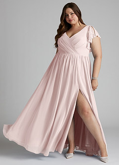 Azazie Zella Abiti da Damigella Abito A-Line in Chiffon Pizzo Rosa Rossore image7