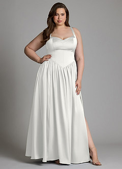 Azazie Francis Brautjungfernkleider A-Linie Korsett Stretch-Satin Kleid Weiß image12