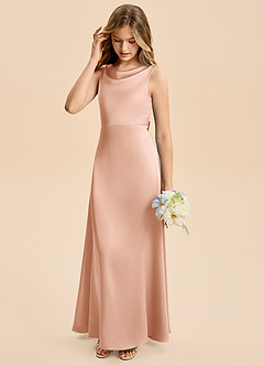 Azazie Kiki Junior Rose Gold A-Line Bow Stretch Satin Dress image5