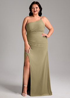 Azazie Eren Bridesmaid Dresses Moss Green Sheath One Shoulder Chiffon Dress image8