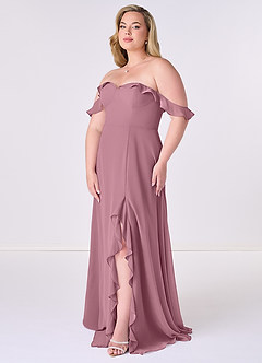 Barbie ♥ Azazie Brudtärnklänningar Klänning av A-Line i Chiffong Av axeln Vintage Mauve Konvertibel image9