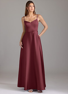 Azazie Marley Brautjungfernkleider Wandelbar A-Linie Schulterfrei Stretch-Satin Kleid Merlot image3