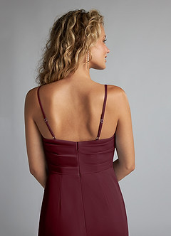 Azazie Teyana Final Sale Burgundy Sheath Square Neckline Pleated Mesh Dress image6