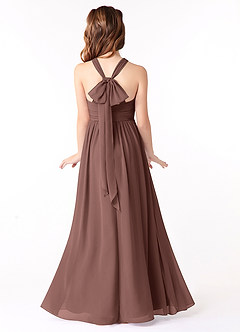 Azazie Jaylah Junior Espresso A-Line Ruched Chiffon Dress image2