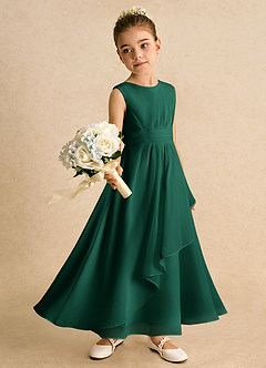Azazie Edelweiss Flower Girl Dresses Emerald A-Line Pleated Chiffon Dress image3