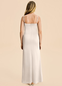 Azazie Rosalia Junior White Alabaster Sheath Pleated Stretch Satin Dress image2