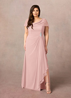 Azazie Mary vestidos de madre de la novia Vestido de Rosa Empolvado de Gasa de Corte en A con Corte Lateral image6