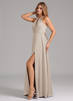 Azazie Evalleen Bridesmaid Dresses Frost A-Line Pleated Stretch Satin Dress image4