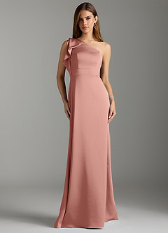 Azazie Rinna Brautjungfernkleider Meerjungfrau-Linie Gestreift Stretch-Satin Kleid Rosettenrosa image1