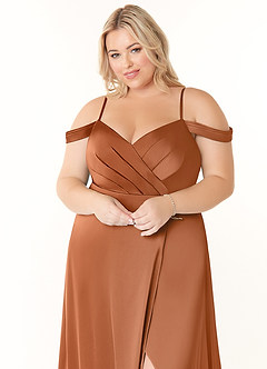 Azazie Ocean At-home Try On Dresses Rosette A-Line V-Neck Pleated Stretch Satin Dress image10