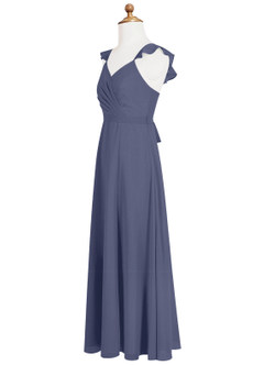 Azazie Emily Junior Robe Trapèze en Mousseline de soie Rayé Bleu Orageux image7
