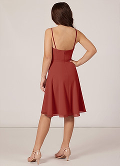 Azazie Kalie Junior Terracotta A-Line with Belt Chiffon Dress image4