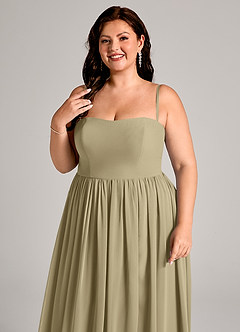 Azazie Calianna Brautjungfernkleider Wandelbar A-Linie Schulterfrei Chiffon Kleid Moosgrün image2
