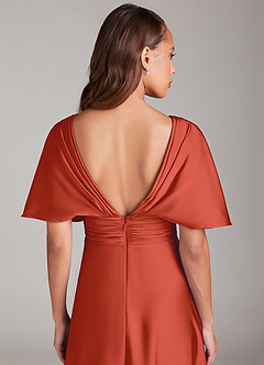 Azazie Pamela Bridesmaid Dresses Rust A-Line Pleated Stretch Satin Dress image6