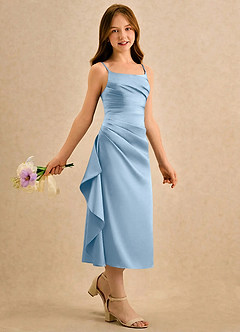 Azazie Canna Girls Formal Flower Girl Dresses Powder Blue A-Line Pleated Stretch Satin Dress image3