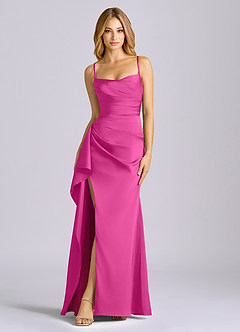 Azazie Sarai Bridesmaid Dresses Fuchsia Sheath Corset Stretch Satin Dress image3