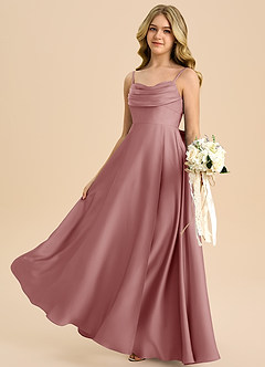 Azazie Bear Junior Vestido de Rosa Polvorienta de Satén Elástico de Corte en A con Escote de Corazón image5