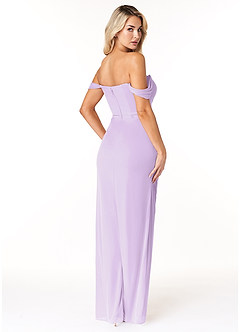 Azazie Tessa Vestidos de damas de honor Vestido de Lila de Malla de Corte Recto Convertible con Cariño Fuera Del Hombro image5