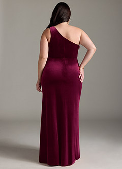 Azazie Argan Bridesmaid Dresses Cabernet Mermaid One Shoulder Pleated Velvet Dress image9