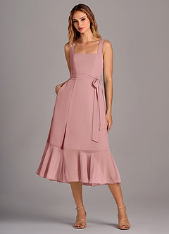 Azazie Deb Brautjungfernkleider Wandelbar A-Linie mit Taschen Chiffon Kleid Altrosa image1