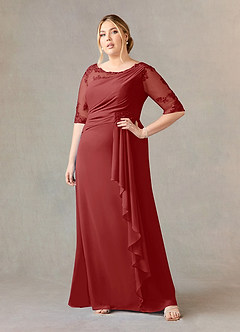 Azazie Dionysus vestidos de madre de la novia Vestido de Óxido de Gasa de Corte en A con Encaje cuello barco image6