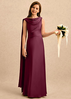 Azazie Sanah Girls Formal Flower Girl Klänningar Klänning A-Line i Stretch Satin Plisserad image3